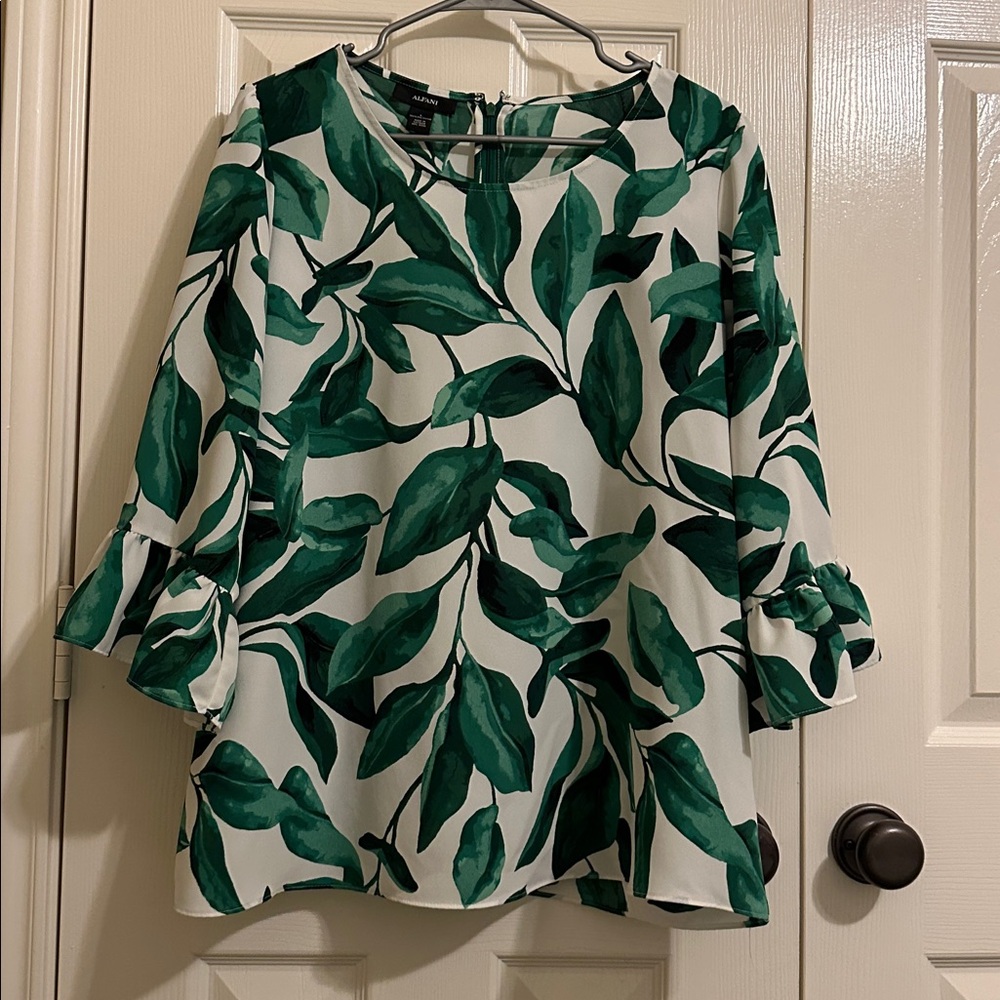 Alfani Green Leaf Print Blouse